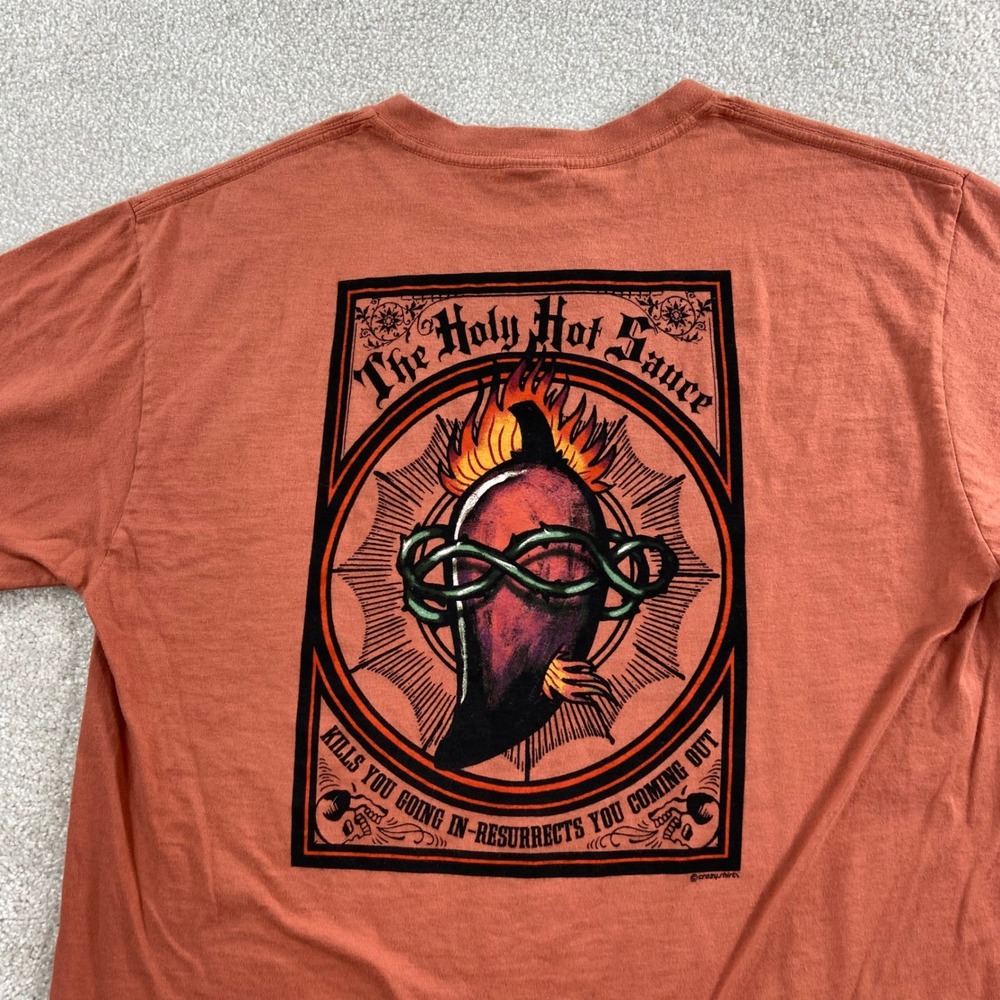 NWT Crazy Shirts Holy Hot Sauce Mens M Orange Chile Dyed Graphic Tee